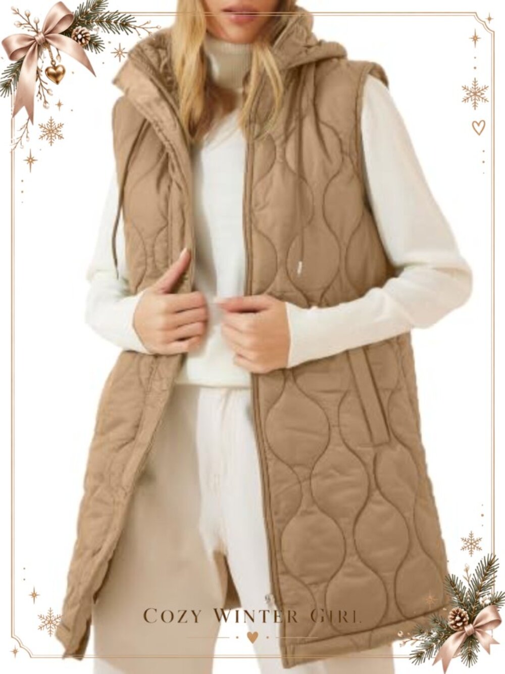 EVALESS Womens Long Puffer Vest Sleeveless Hooded Quilted Zip Up Winter Coat